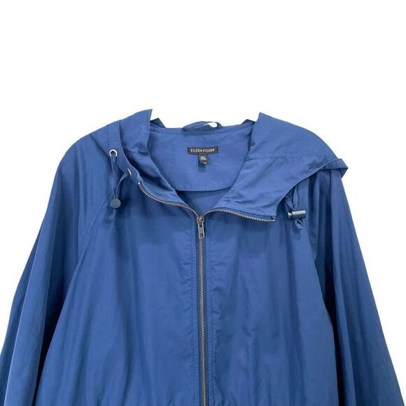 Eileen Fisher zip up Hooded Anorak Size L blue cotton nylon - Picture 3 of 8